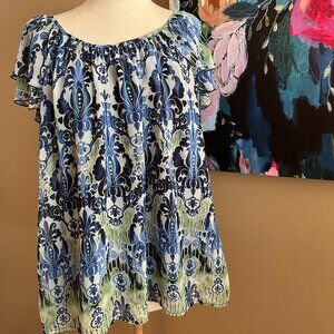 Lisa Josephs Blue Boho Peasant Blouse Women's Size 1X